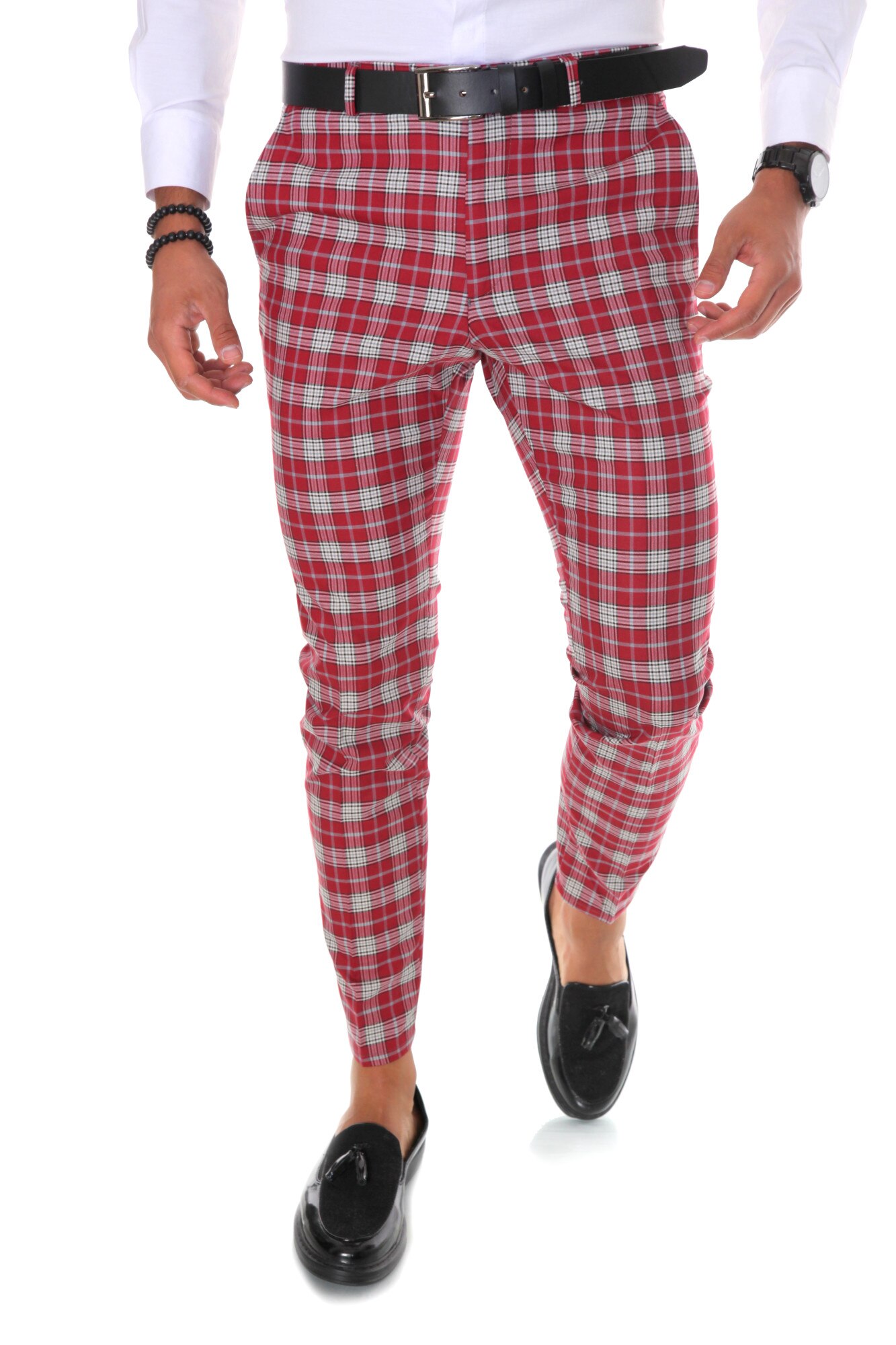 Pantaloni eleganti B1555, pentru barbati, slim fit, grena, Grena