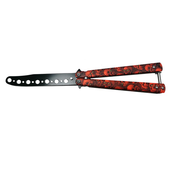 Briceag fluture DEPOX®, Happy Orange Skulls, pentru antrenament, 22 cm