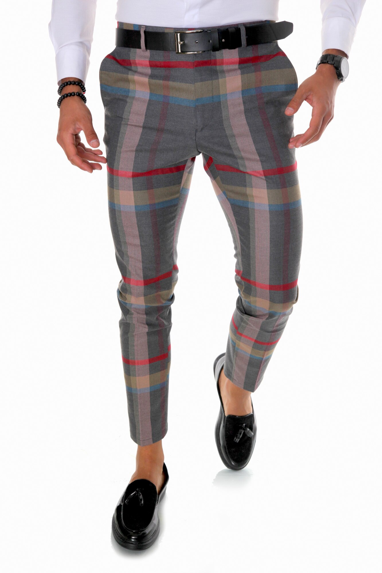 Pantaloni eleganti B1563, pentru barbati, slim fit, gri, Gri