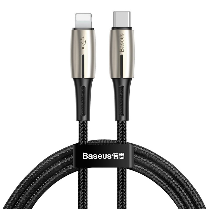 Кабел Baseus Water Drop-Shaped, USB-C към Lightning, 18W, 1.3M, черен