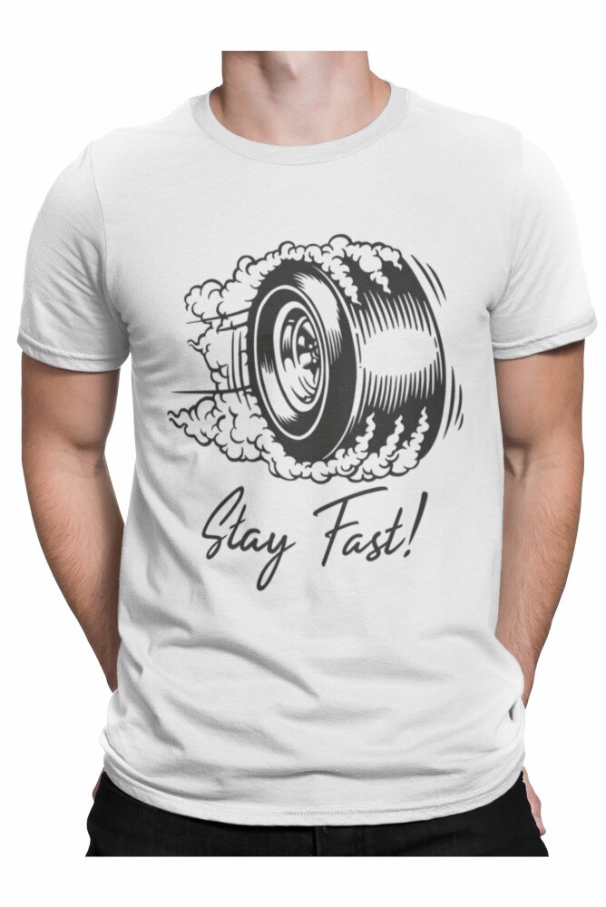 Tricou personalizat, auto, stay fast, Alb