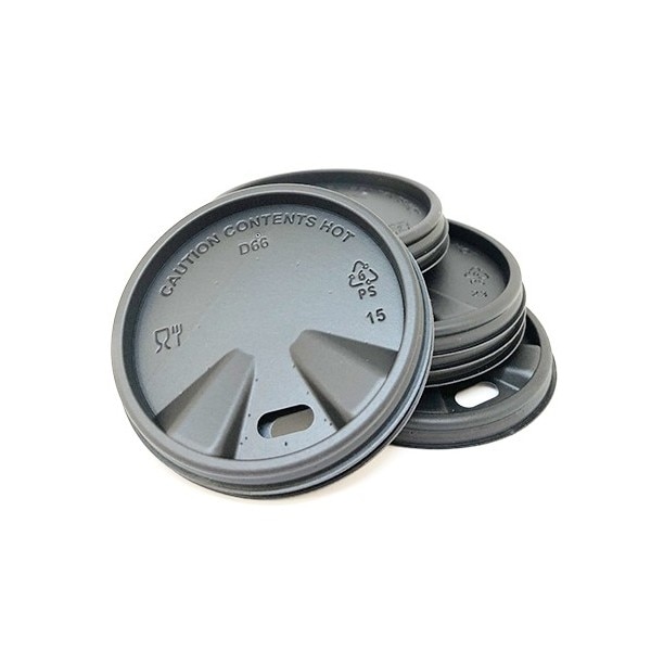 Set Capace negre, D62mm FLAT, pentru pahare carton 120ml, 4oz, 100buc