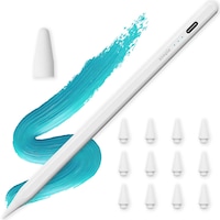 Stylus pen Zoopie®, Pencil pentru iPad Apple 2018-2026, Stilou profesional, Pix tableta capacitiv, Penite creion anti-zgarieturi, Functie palm rejection, Tilt, Fara lag, Fast charge, Magnetic, Aluminiu, USB-C, Alb