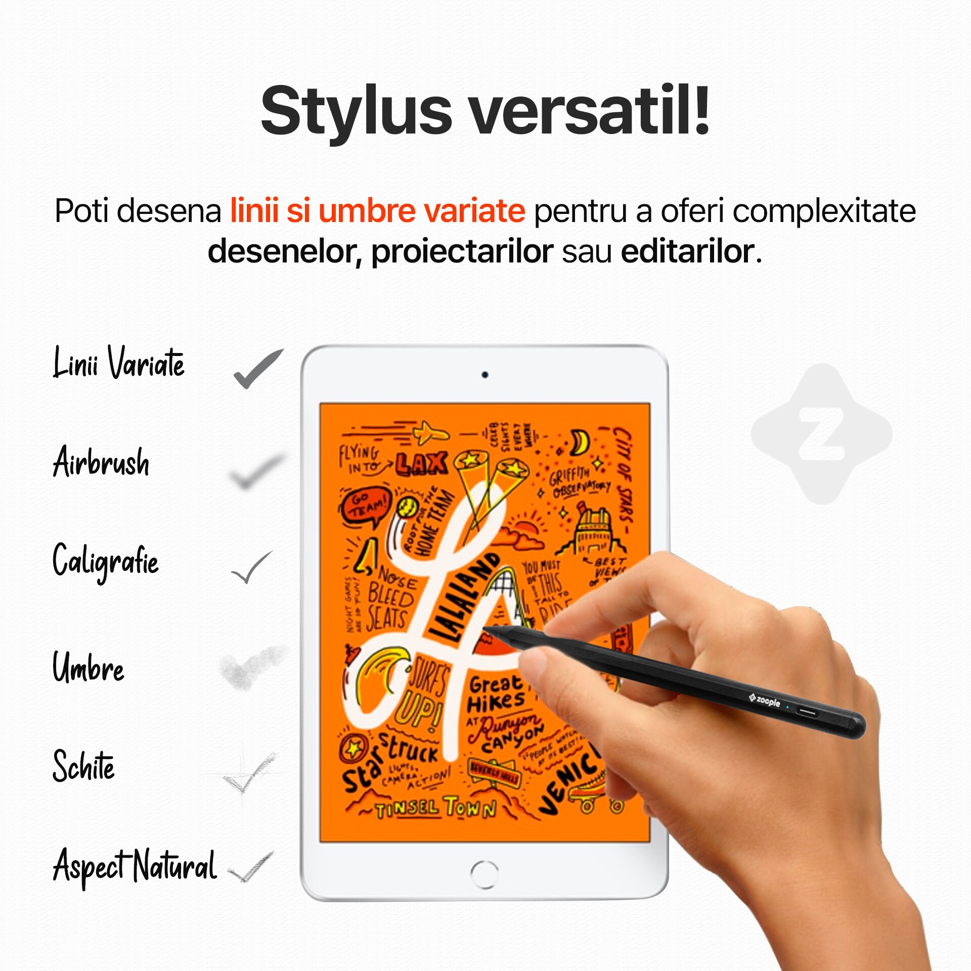 Stylus iPad Pen, Zoopie®, Pix pentru tableta iPad Apple 20182024