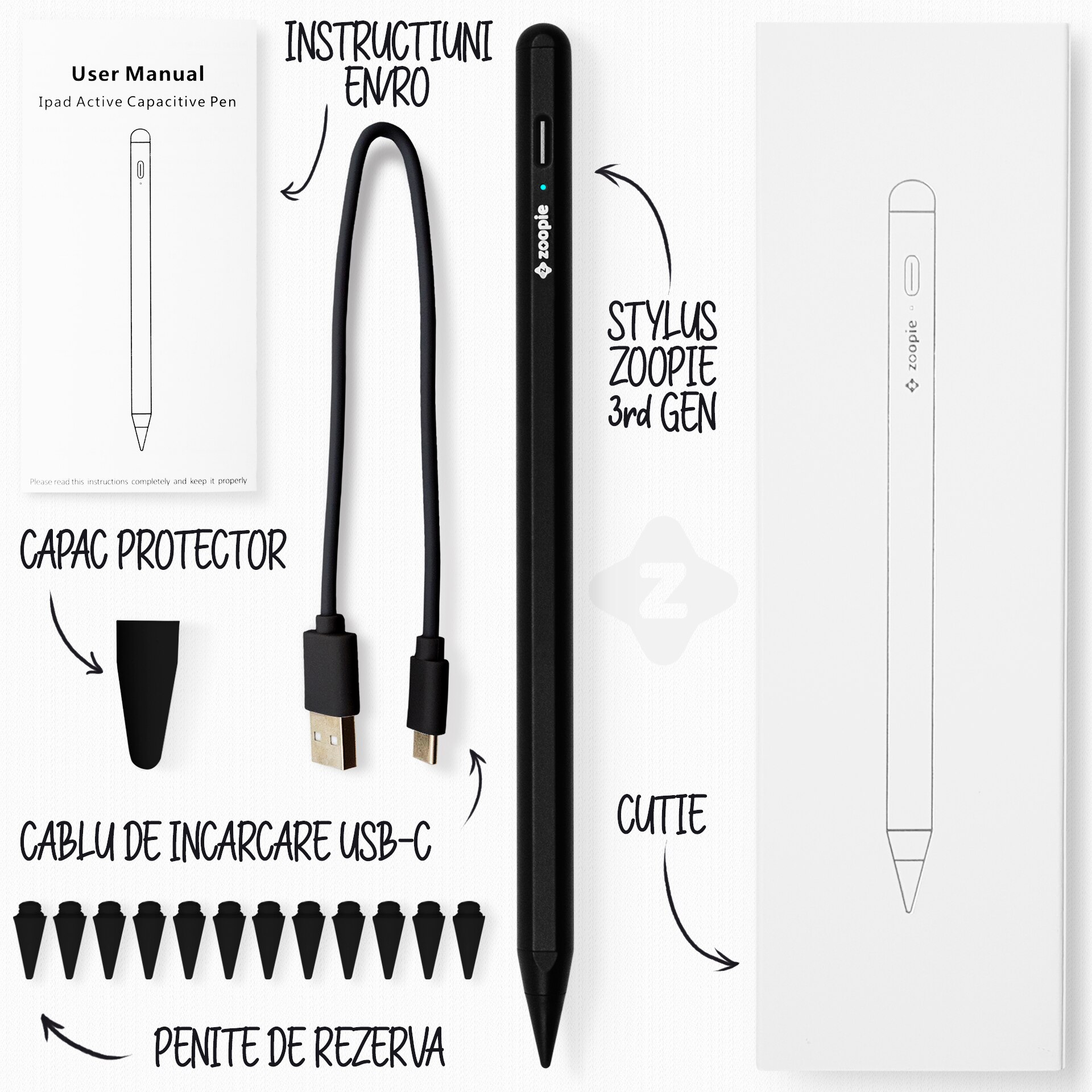 Stylus iPad Pen, Zoopie®, Pix pentru tableta iPad Apple 20182024