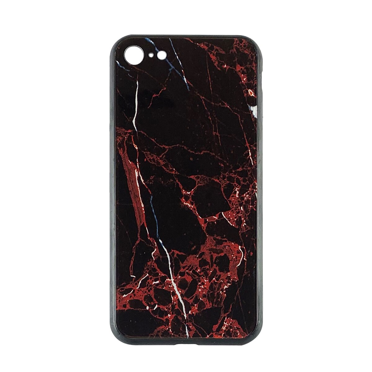 Husa Iphone SE 2 silicon cu sticla marmura negru rosu Multicolor