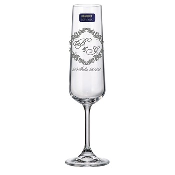 Set 2 Pahare de Sampanie Miri Personalizate cu Initiale si Data Blazon Frunze Set 2 Pahare de Sampanie Miri Personalizate cu Initiale si Data Blazon Frunze