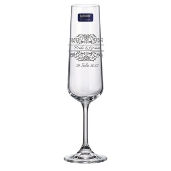 Set 2 Pahare de Sampanie Miri Personalizate din Cristal Bohemia cu Nume si Data Blazon Elegant Set 2 Pahare de Sampanie Miri Personalizate din Cristal Bohemia cu Nume si Data Blazon Elegant