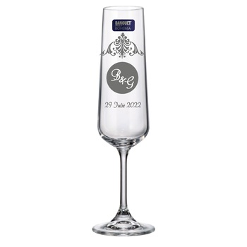 Set 2 Pahare de Sampanie Miri Personalizate din Cristal Bohemia cu Initiale si Data Model Elegant Set 2 Pahare de Sampanie Miri Personalizate din Cristal Bohemia cu Initiale si Data Model Elegant