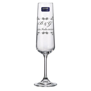 Set 2 Pahare de Sampanie Miri Personalizate din Cristal Bohemia cu Initiale si Data Model Simplu Set 2 Pahare de Sampanie Miri Personalizate din Cristal Bohemia cu Initiale si Data Model Simplu