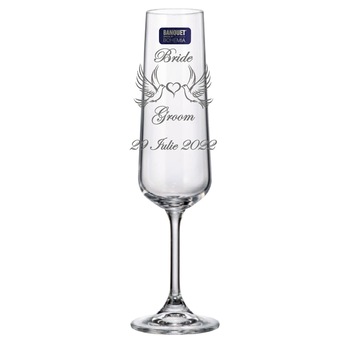 Set 2 Pahare de Sampanie Miri Personalizate din Cristal Bohemia cu Nume Data Porumbei Model 2 Set 2 Pahare de Sampanie Miri Personalizate din Cristal Bohemia cu Nume Data Porumbei Model 2