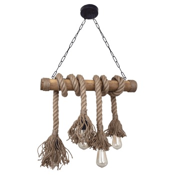 Corp de iluminat Cojom Bambi, cu 4 becuri E27, din lemn si franghie Corp de iluminat Cojom Bambi, cu 4 becuri E27, din lemn si franghie