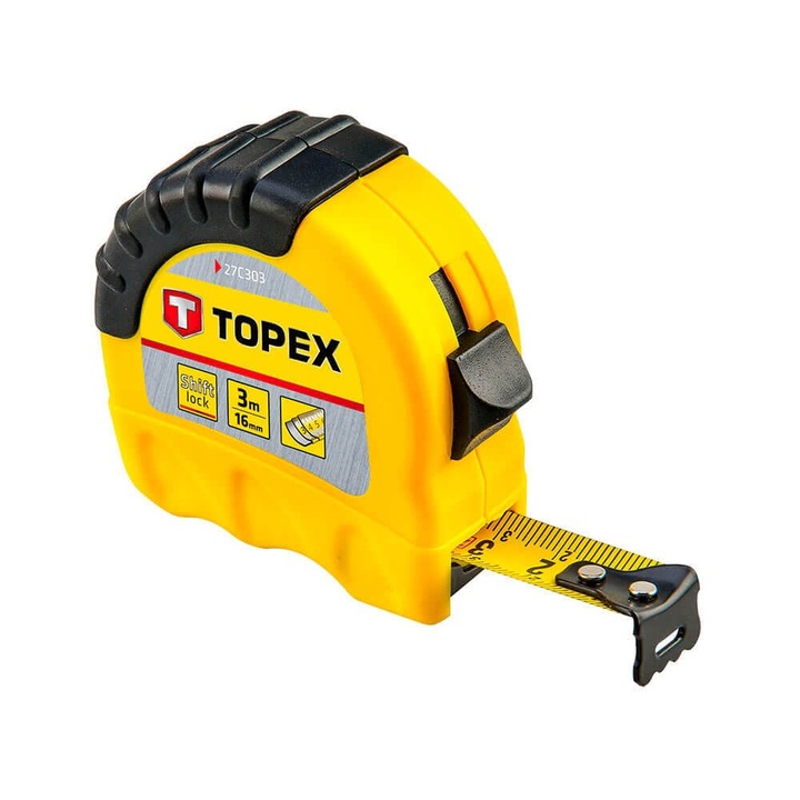 TOPEX рулетка, стоманена лента, ръчно заключване, 5mx19mm, 1 бр