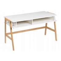 Masa de birou Modernhome de mdf si lemn, alba, rh1908-07