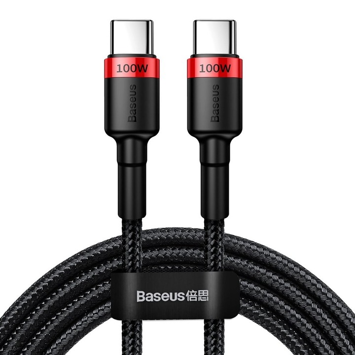 Cablu de date/incarcare Baseus, Cafule USB Type-C to USB Type-C, 2M 5 A, Negru/Rosu