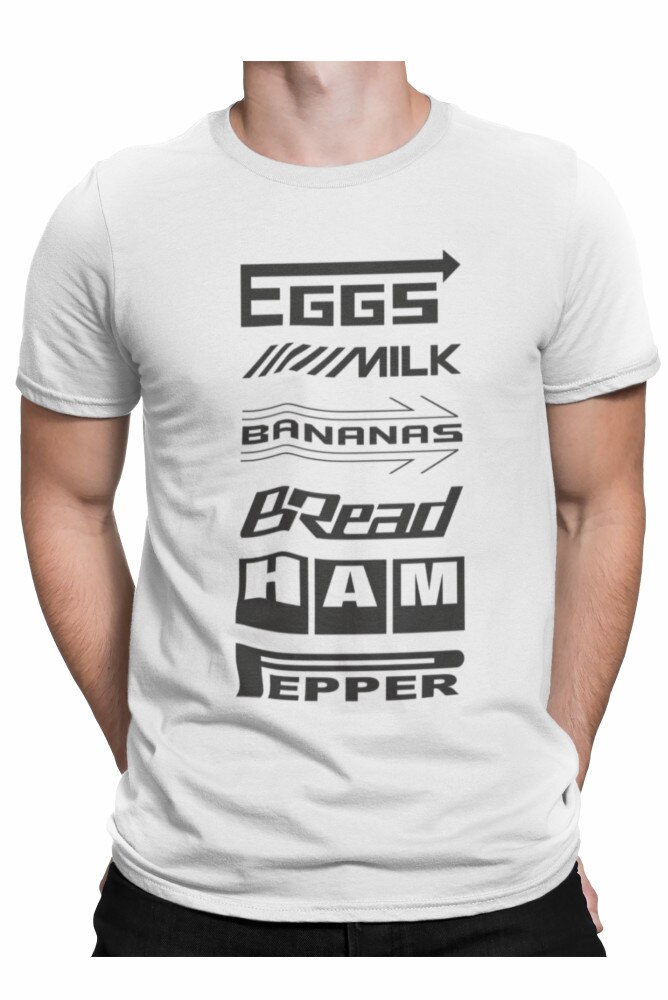 Tricou personalizat, auto, eggs milk bananas bread ham pepper, Alb, Alb