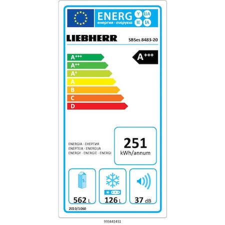 Side by side Liebherr SBSes 8483, 688 L, No Frost, BioFresh, Biocool, Display, Touch control, SuperCool, Functie vacanta, IceMaker, Raft sticle, Clasa A+++, H 185 cm, Inox