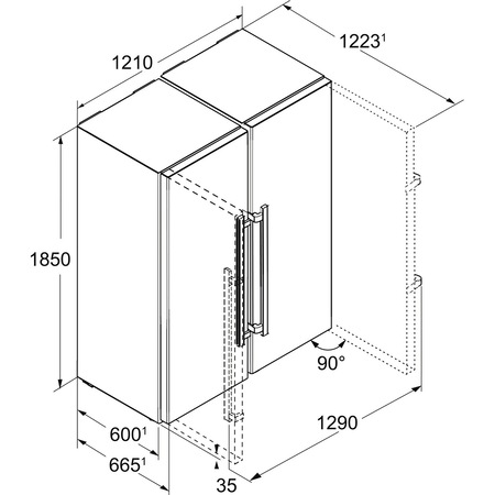 Side by side Liebherr SBSes 8773, 635 L, No Frost, BioFresh, Display, Touch control, SuperCool, Functie vacanta, Alarma usa, H 185 cm, Clasa A+++, Inox