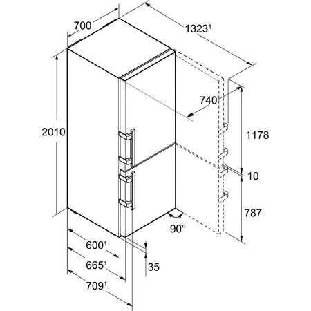 Combina frigorifica Liebherr CBNes 5778, 381 L, No Frost, Display, Touch control, SuperCool, BioFresh, H 201 cm, A+++, Inox