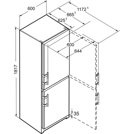Combina frigorifica Liebherr CNef 3515, 308 L, No Frost, Display, Control electronic, Raft sticle, SuperCool , Alarma usa, Clasa A++, H 181 cm, Inox