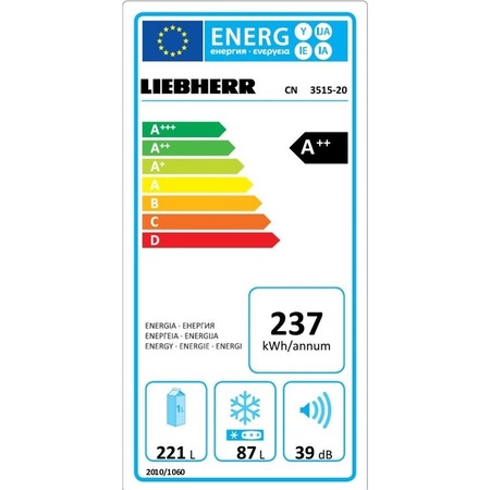 Combina frigorifica Liebherr CN 3515, 308 L, No Frost, Display, Control electronic, DuoCooling , Alarma usa, Clasa A++, H 181 cm, Alb