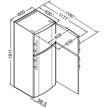 Frigider cu 2 usi Liebherr CTN 3663, 306 L, No Frost, Display, Control electronic, Alarma usa, DuoCooling, Raft sticle, H 191 cm, Clasa A++, Alb