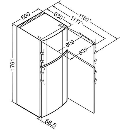 Frigider cu 2 usi Liebherr CTNesf 3223, 273 L, No Frost, Display, Control electronic, Alarma usa, H 176 cm, Clasa A++, Argintiu