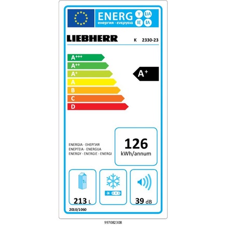 Frigider cu 1 usa Liebherr K 2330, 213 L, Static, Control mecanic, Raft sticle, H 117 cm, Clasa A+, Alb