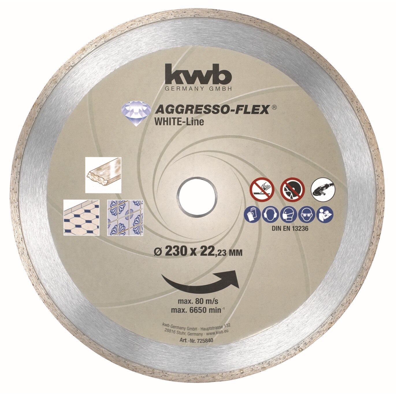 Disc diamantat KWB continuu AGGRESSO-FLEX® WHITE-LINE, 230x22 mm
