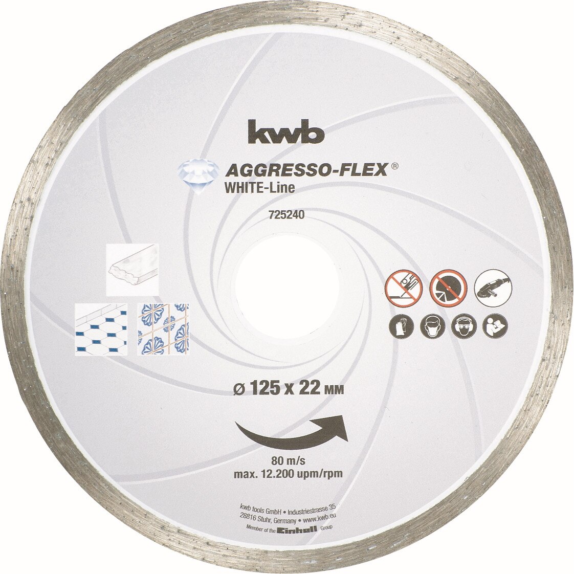 Disc diamantat KWB continuu AGGRESSO-FLEX® WHITE-LINE, 125x22mm