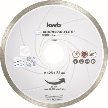Disc diamantat KWB continuu AGGRESSO-FLEX® WHITE-LINE, 125x22mm Disc diamantat KWB continuu AGGRESSO-FLEX® WHITE-LINE, 125x22mm