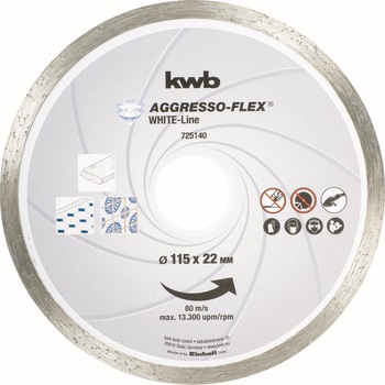 Disc diamantat KWB continuu AGGRESSO-FLEX® WHITE-LINE, 115x22 mm Disc diamantat KWB continuu AGGRESSO-FLEX® WHITE-LINE, 115x22 mm
