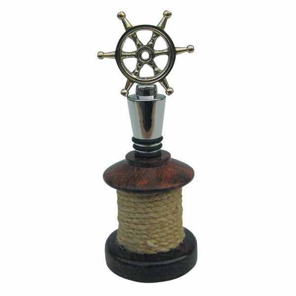 Dop sticla Sea Club, lemn/alama argintata, model cu timona,H 15cm