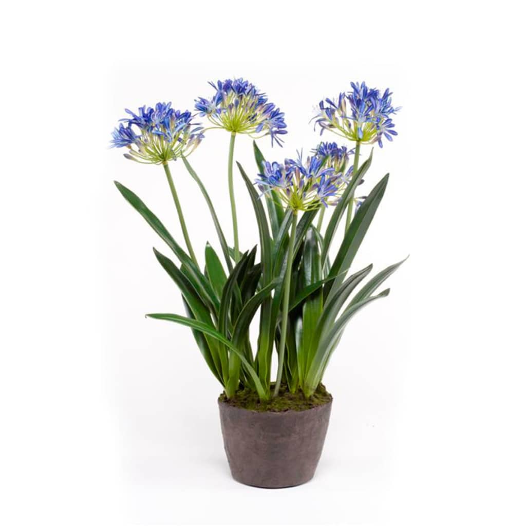 Planta artificiala Agapanthus cu ghiveci, Emerald, Polietilena, 75 cm, Albastru