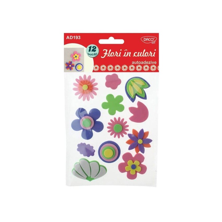 DACO Самозалепващи се форми от пяна, цветни мотиви в цветове, променливи размери, 12 бр./компл., многоцветни