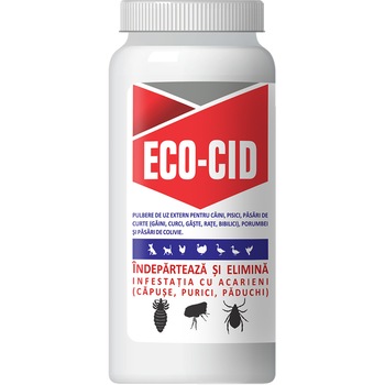 Pulbere antiparazitara pentru caini, pisici, pasari si porumbei, ECO-CID, Pasteur, 100g Pulbere antiparazitara pentru caini, pisici, pasari si porumbei, ECO-CID, Pasteur, 100g