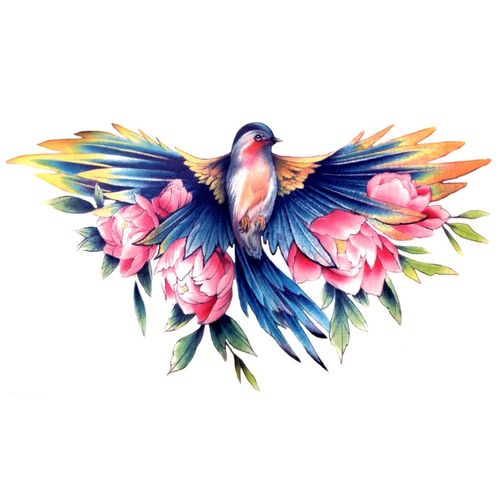 Tatuaj temporar, Flash Tattoos Romania, Spread your wings, rezistent la apa, aplicare rapida, 14x24 cm
