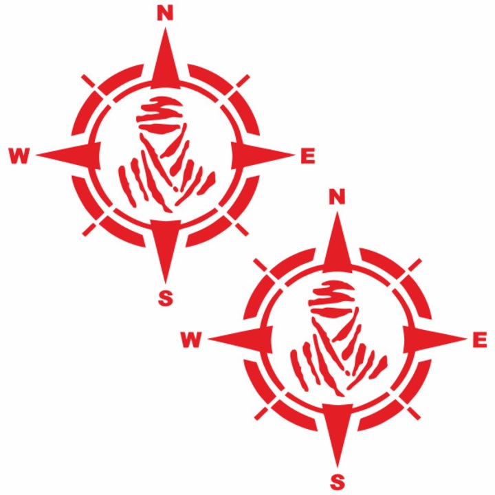 Set 2 stickere decorative, tuning uto, Dakar, 4x4 off road, Busola, PVC autocolant, Rosu, 30x60 cm