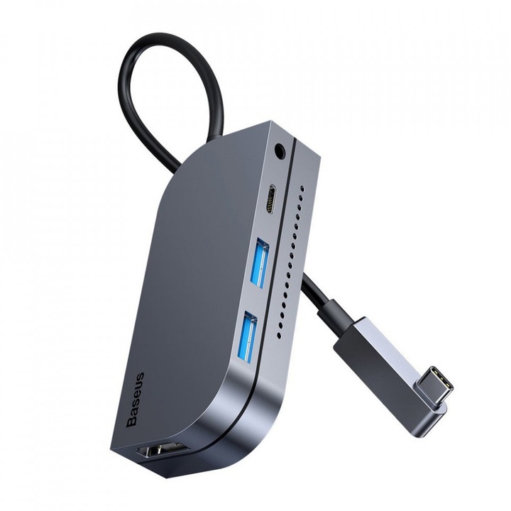 Мултифункционален адаптер / концентратор 6 в 1, USB четец на карти с памет тип C (USB 3.0, HDMI, micro SD) Доставка на енергия 60 W сив