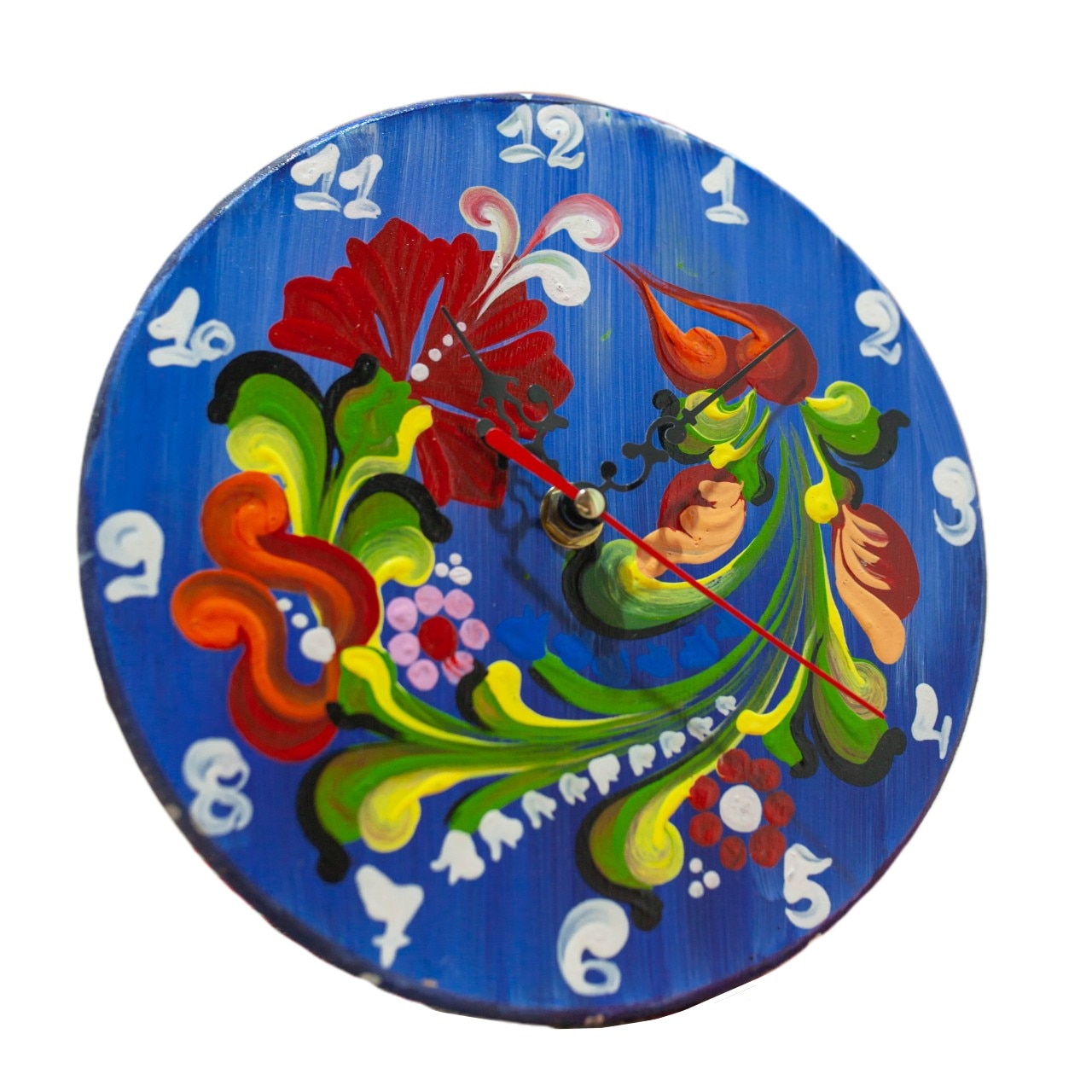 Ceas pictat, Gifty, MS-050, model floral, Albastru, Diametru 15cm