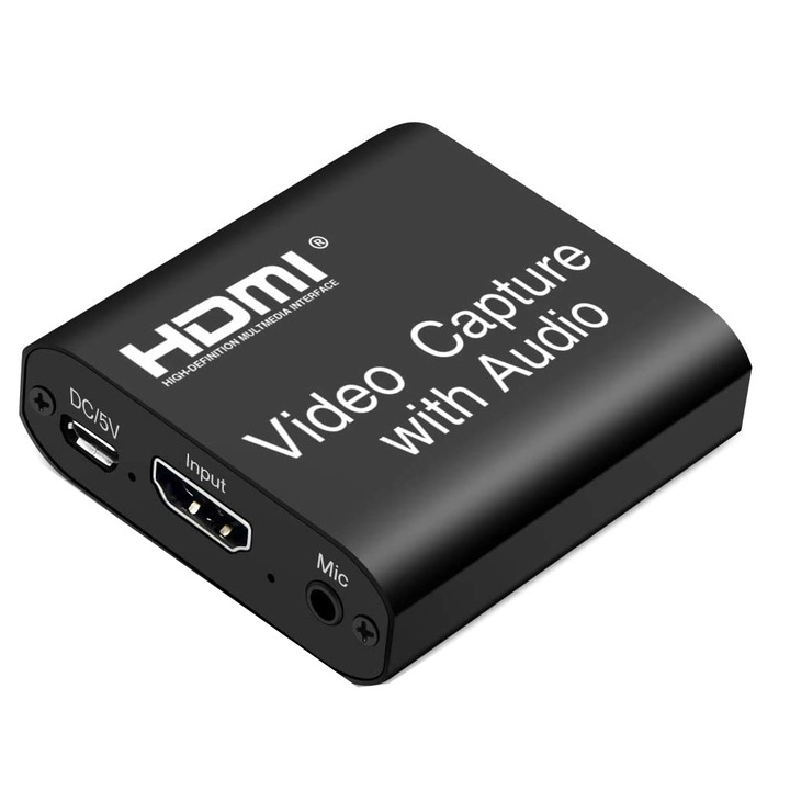 Placa de captura video HDMI, cu iesire audio, 4K - HD 1080P, 30FPS, USB 2.0, pentru transmisie video, streaming live, console PS3 / 4, Xbox One si Xbox 360, Switch, DSLR, sau camere video - Phuture®