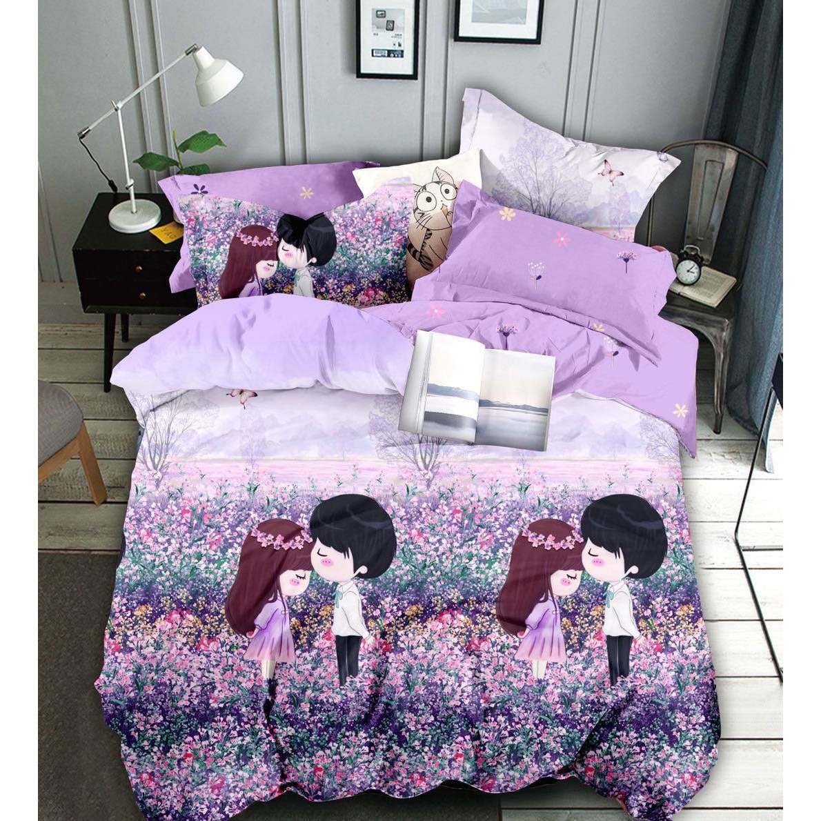 Set pentru pat din finet gros, 6 piese, JOJO HOME cu 2 fete Primavara