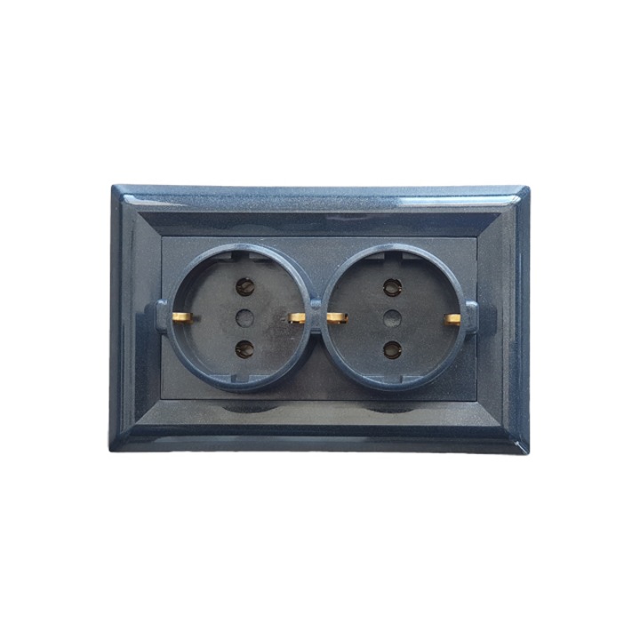 Priza dubla LB Light Softline 2x2P+E, 16А, negru perlat