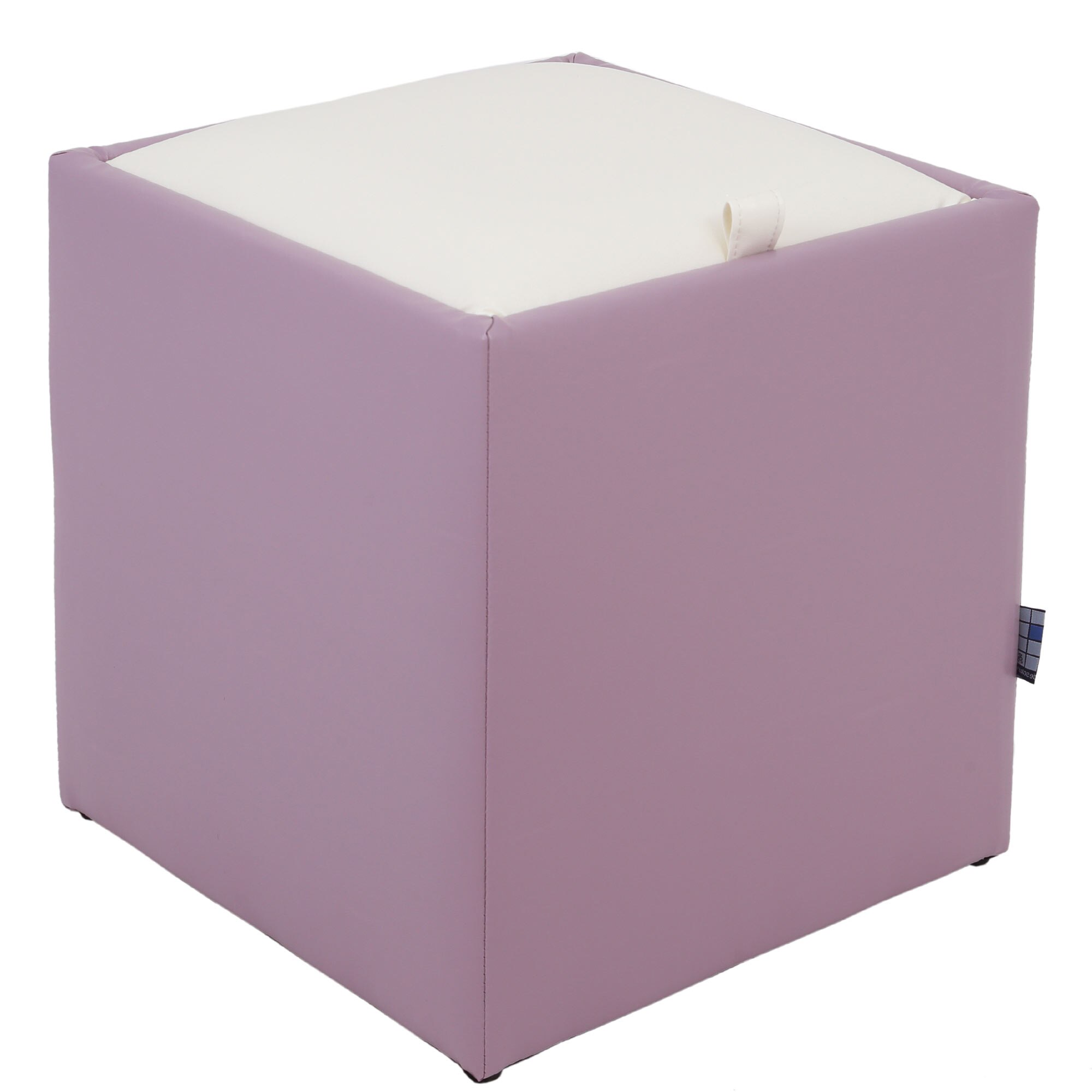 Taburet Box, piele ecologica Mov/Alb 37x37x41