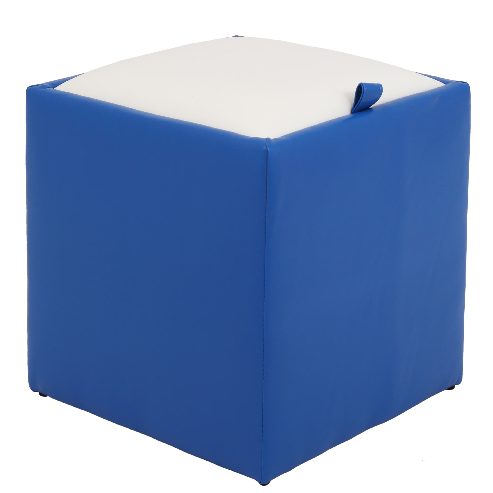 Taburet Box, piele ecologica Albastru/Alb 37x37x41