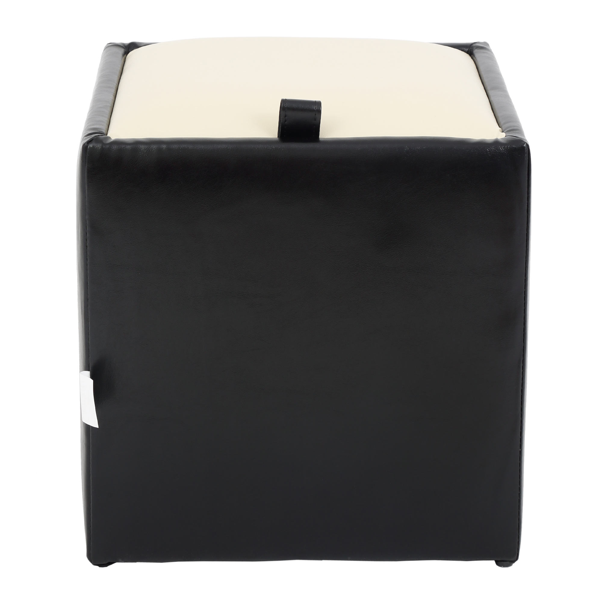 Taburet Box, piele ecologica Negru/Crem 37x37x41