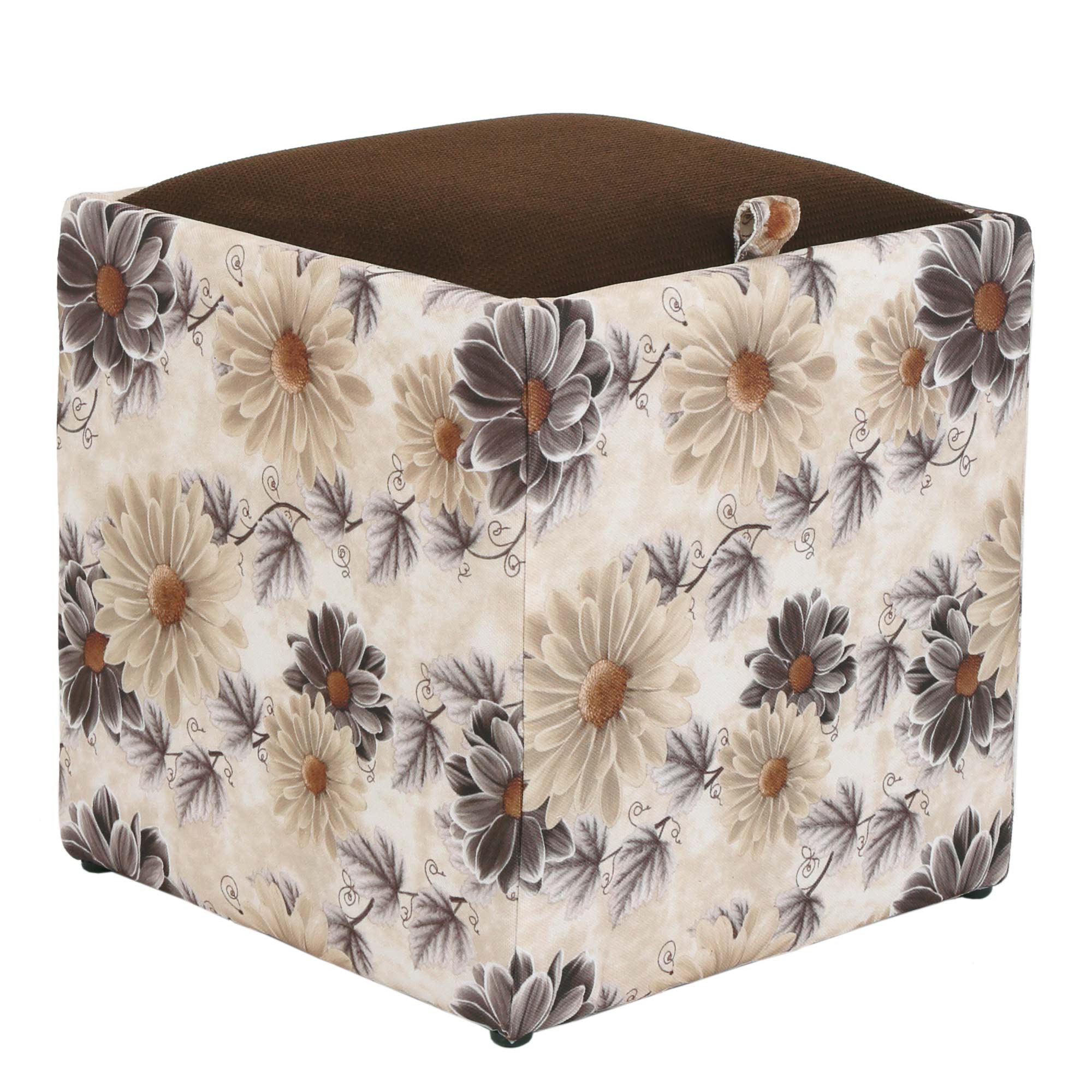 Taburet Box bicolor, stofa Floral Maro/Diamond Maro 37x37x41