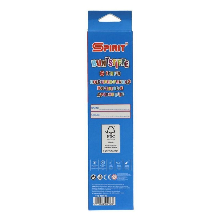 Цветни моливи Spirit, Classic, 6 цвята, дълги
