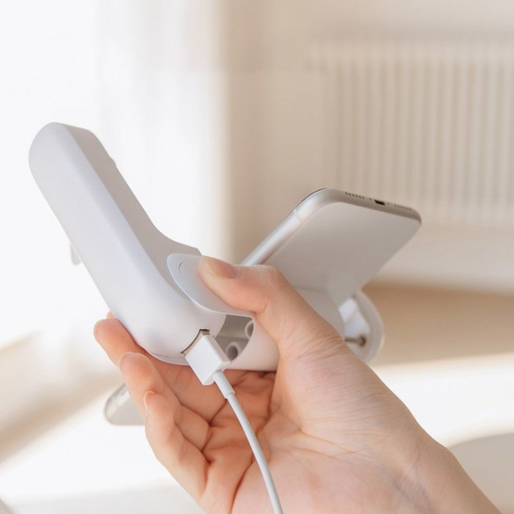 Mini ventilator cu functie de incarcare a telefonului cu cablu USB, culoare Alba