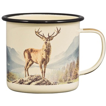 Cana smaltuita - Deer, Metal, 500 ml, Crem / Maro Cana smaltuita - Deer, Metal, 500 ml, Crem / Maro